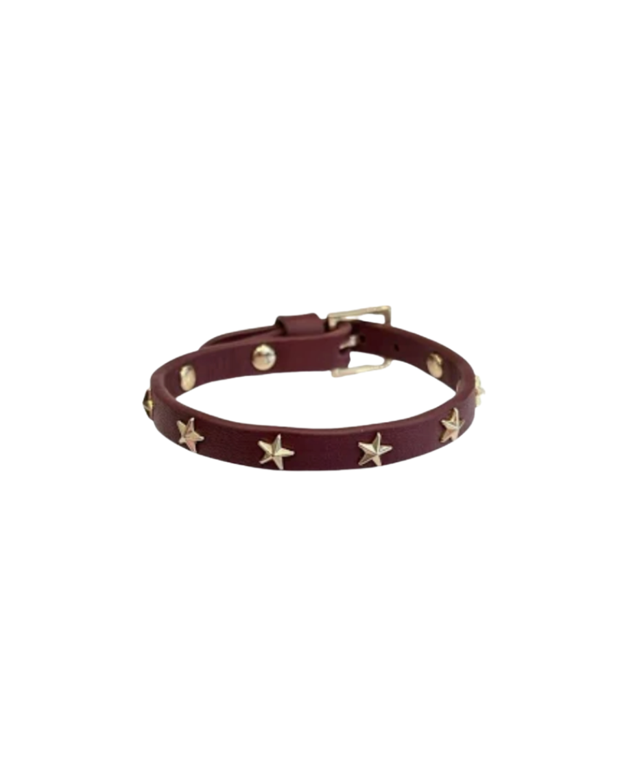 Leather Star Stud Bracelet Mini Maroon