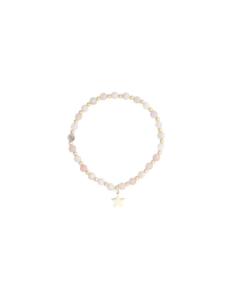Stone Bead Bracelet 4 mm w gold beads Rose