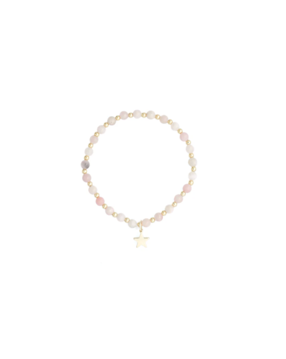 Stone Bead Bracelet 4 mm w gold beads Rose