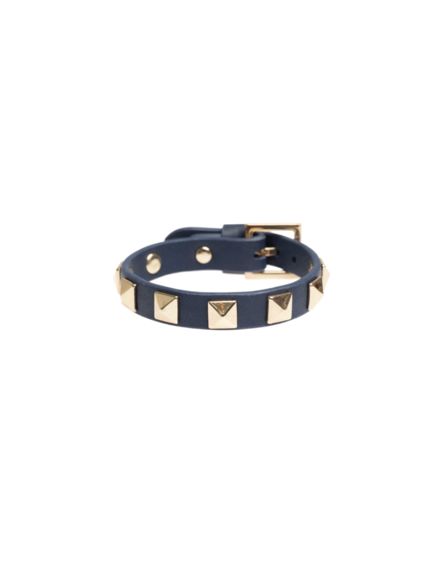 Leather Stud Bracelet Navy