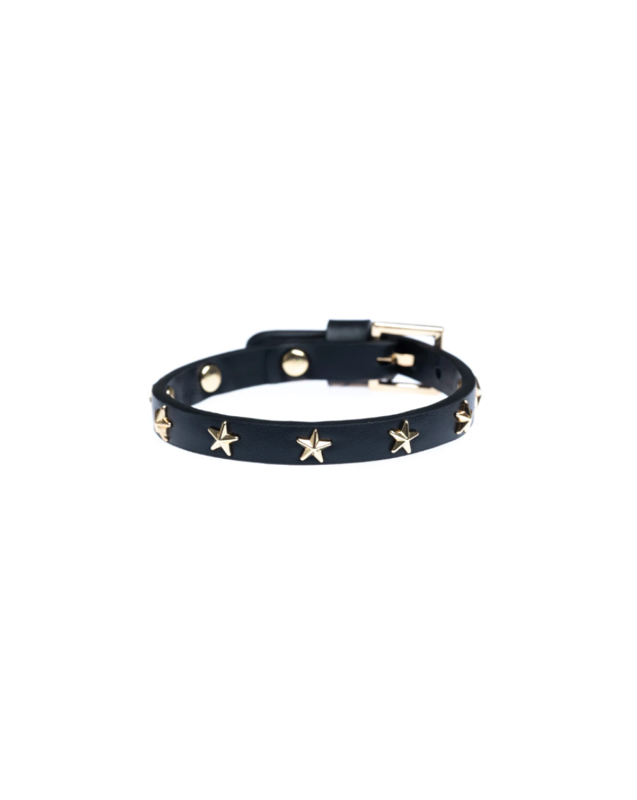 Leather Star Stud Bracelet Mini Black