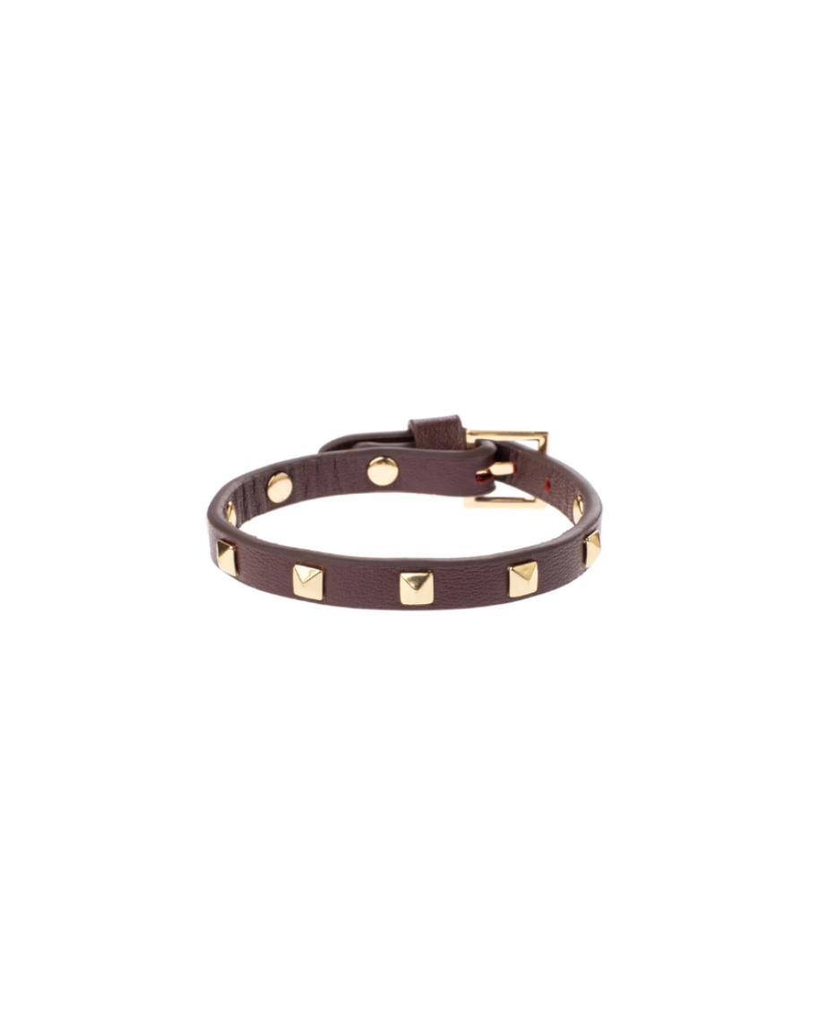 Leather Stud Bracelet Mini Burgunder