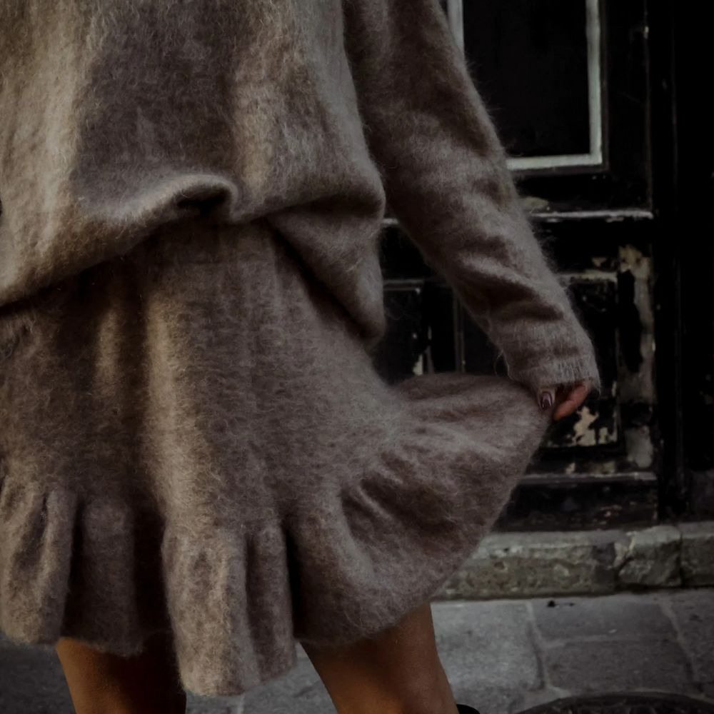 Knit Frill Skirt Beige
