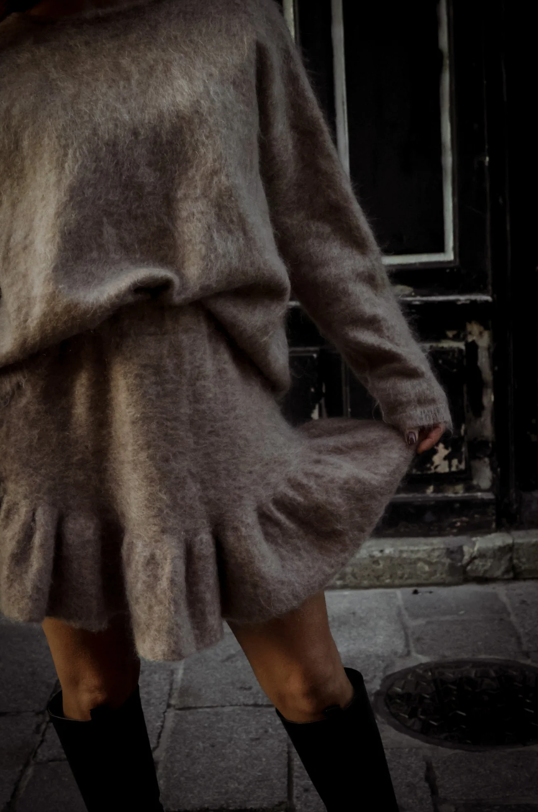 Knit Frill Skirt Beige