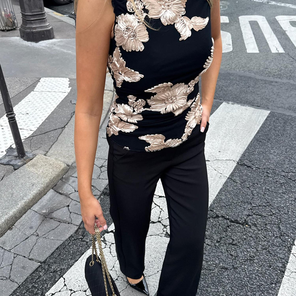 
                      
                        Mira Mesh Top Black Beige Flower
                      
                    