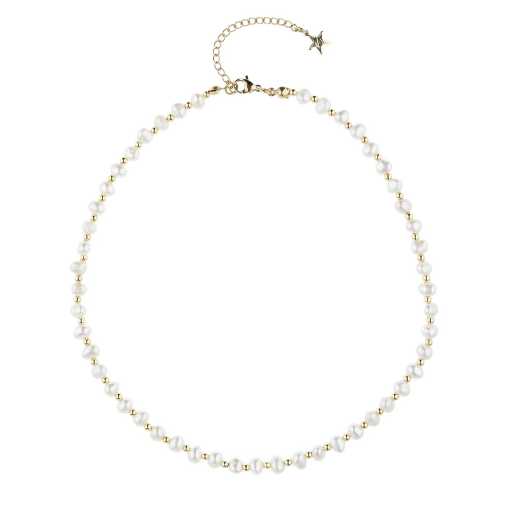 Fresh Water Pearl Necklace 4mm W Gold Beads 40 cm