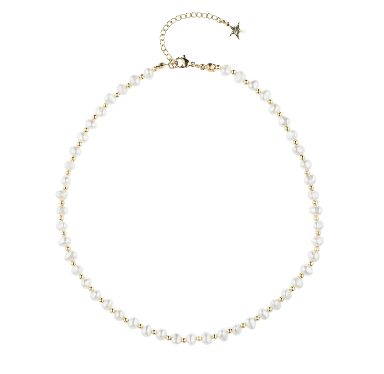 Fresh Water Pearl Necklace 4mm W Gold Beads 40 cm