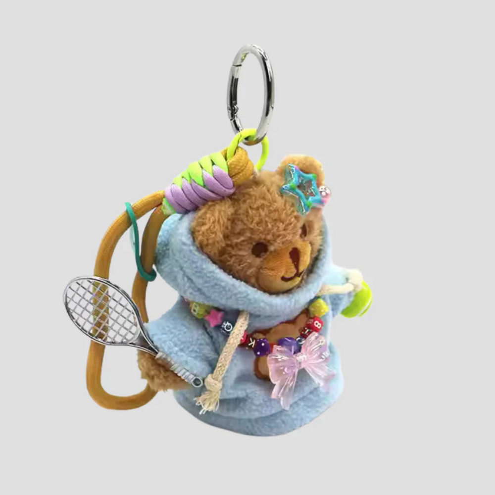 Teddybear w blue hoodie tennis