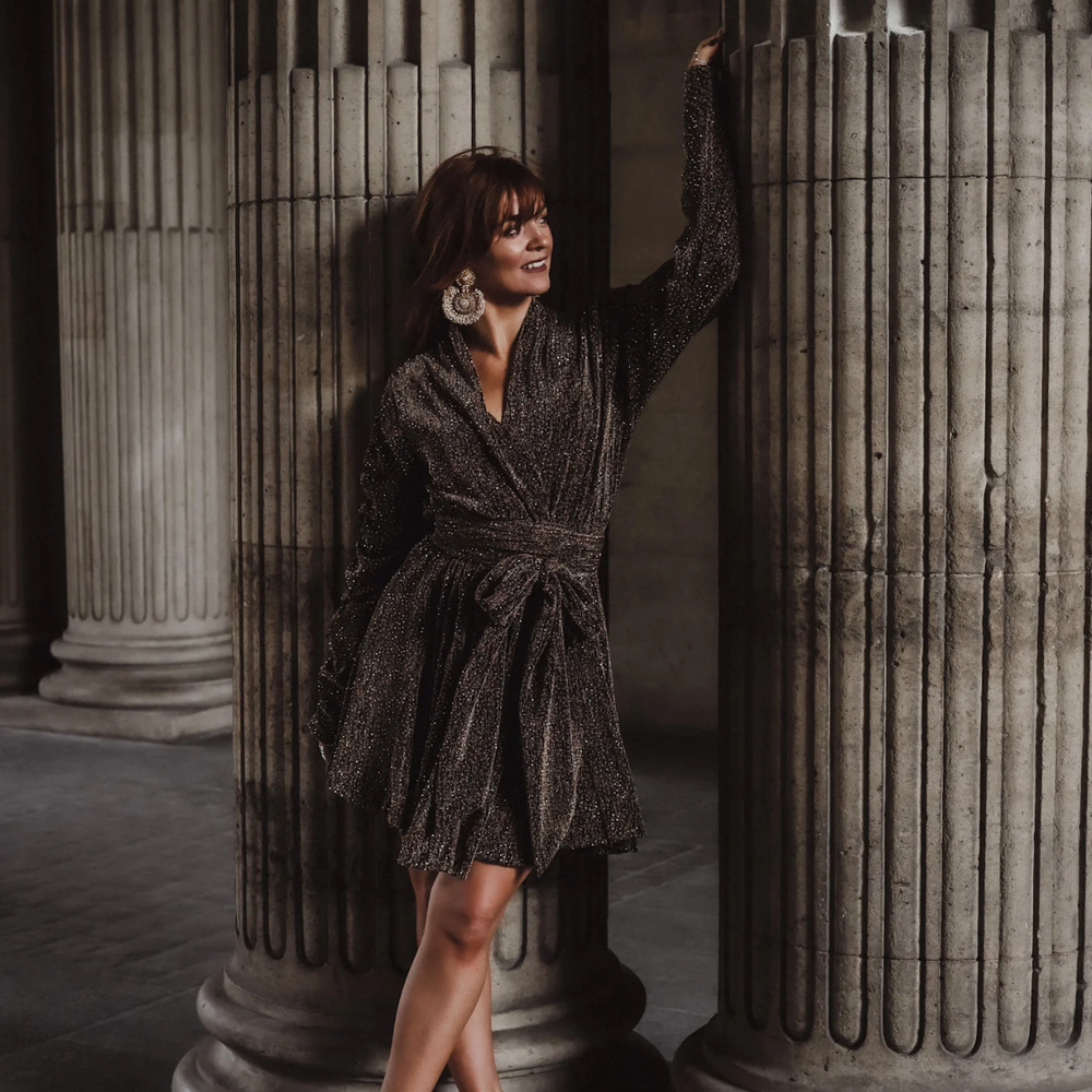 Stradust Frill Dress Black And Gold