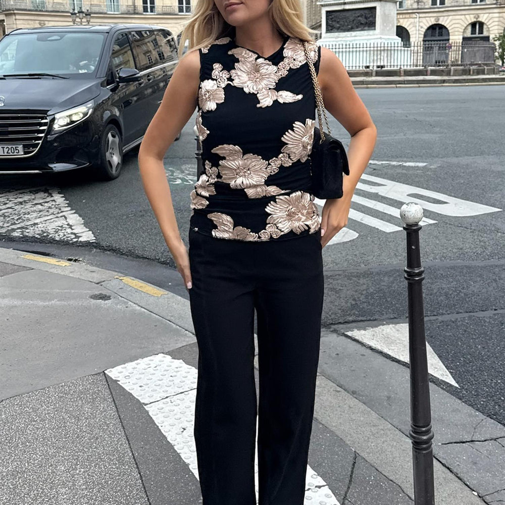 
                      
                        Mira Mesh Top Black Beige Flower
                      
                    