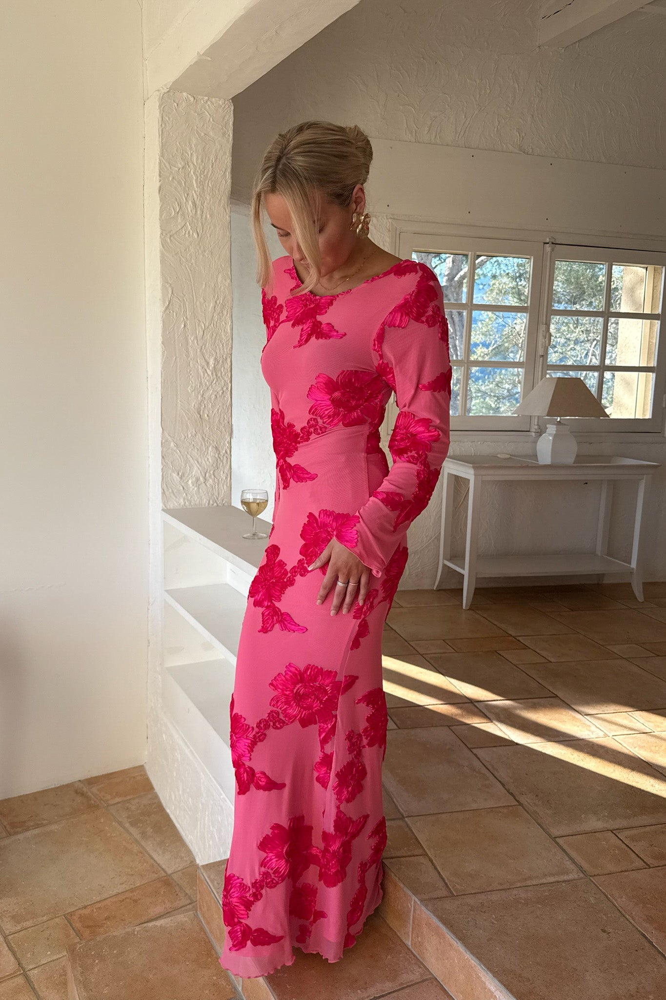 Flora Mesh Dress Maxi PREORDER Fuchsia Pink Flower